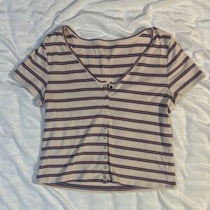American Eagle Outfitters Cream Striped Crop Top